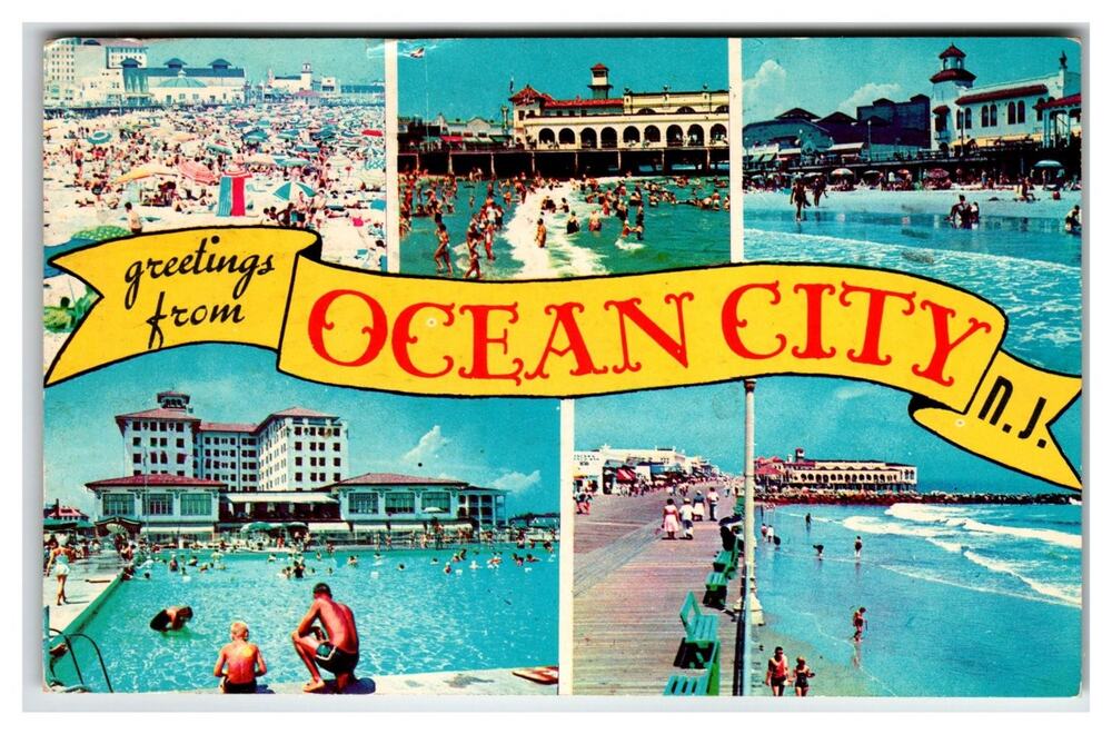 Vintage 1960 Ocean City NJ Multi-View Postcard - Beach Boardwalk Flanders Hotel
